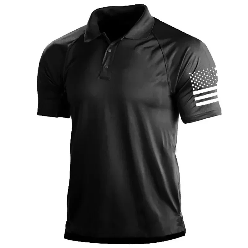 Summer Men\'s Casual Polo Shirt Outdoor Tactical Lapel Button Short Sleeve Sports T-shirt Fashion Contrast Pullover Top