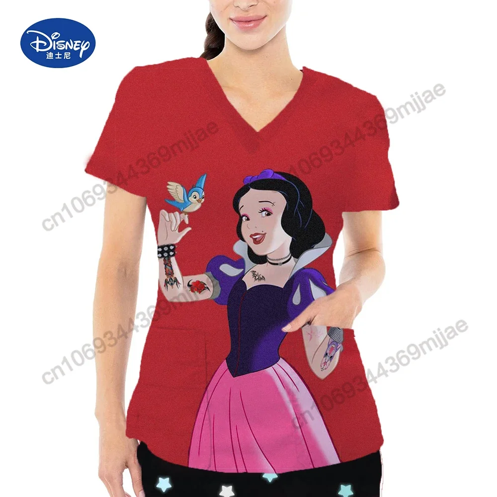 

Cartoon T-shirts for Women Pocket Tops 2023 Summer V-neck Crop T-shirts