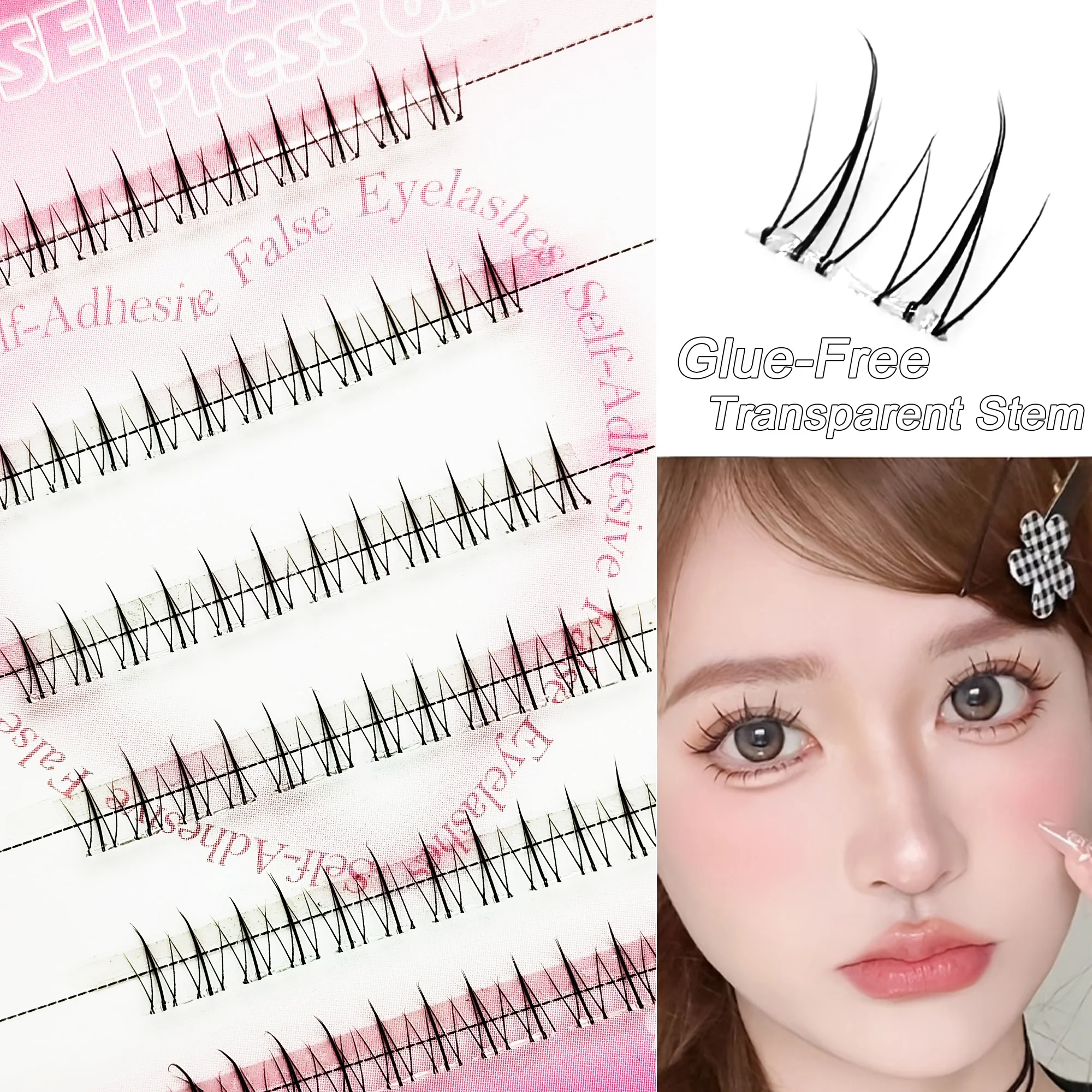 36 grappoli di ciglia inferiori ciglia finte nere a piccola fiamma senza colla stelo trasparente ultrasottile ultraleggero naturale