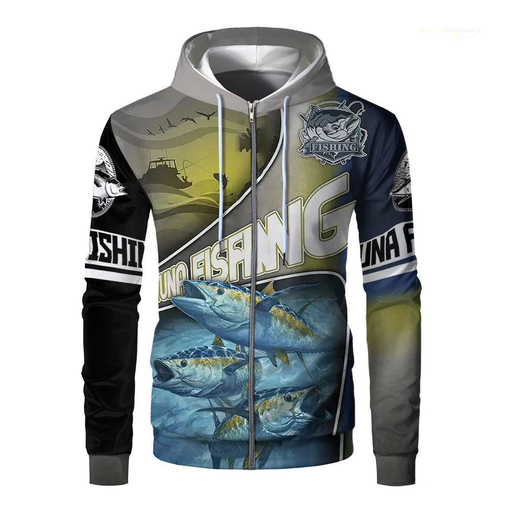 2024 جديد في الهواء الطلق الصيد زمم هوديي الكارب باس مارلين العين رملي بايك يطير الأسماك قلنسوة بسحاب الرجال النساء عادية الصيد البلوز #5