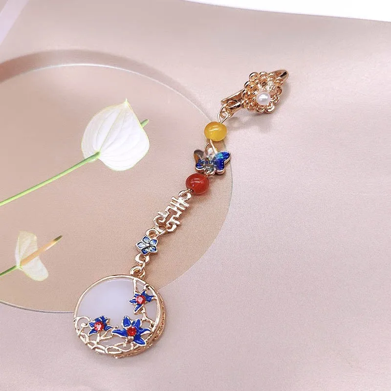 Chinese Style Lucky Blessing Enamel Plated Butterfly Brooch Vintage Auspicious Cheongsam Hanfu Tassel Lapel Pin Elegant Women