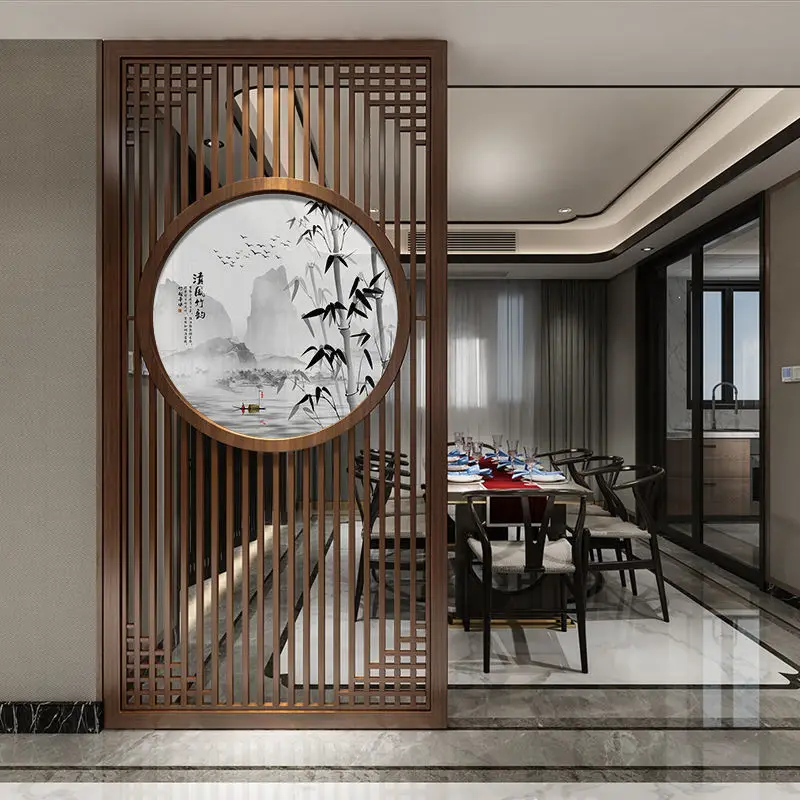 New Chinese-style solid wood screen partition living room modern simple entrance porch cabinet entry home hollow decoration