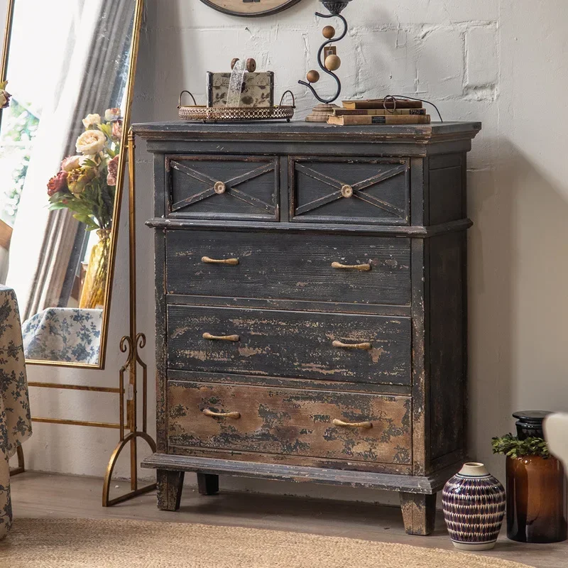Retro hotel, storage chest of drawers, old personalized bedroom, cabinet by the living room of Wabi Sanfeng