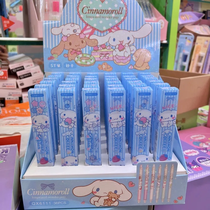 

36 шт. новая кавайная гелевая ручка Sanrio Cinnamoroll с зажимом, милые черные чернила, искусственные чернила, канцелярские принадлежности, подарок, офисные и школьные принадлежности, гелевая ручка