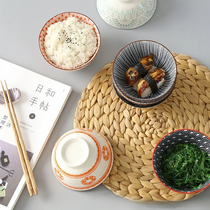 

5 Thread Rice Bowl Japanese Style Ceramic Salad Home Small Porcelain Soup