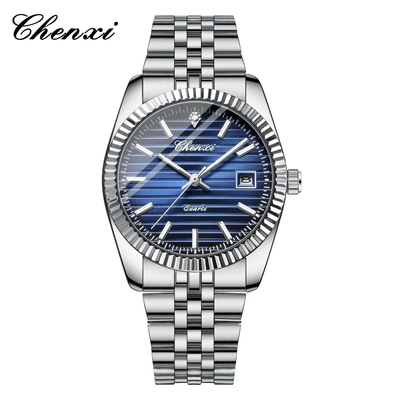 CHENXI 004D Modische Herren-Quarzuhr mit Kalender, Leuchtzeiger, Edelstahlgehäuse, Wasserdicht, Lässige Herren-Armbanduhr, Reloj Hombre