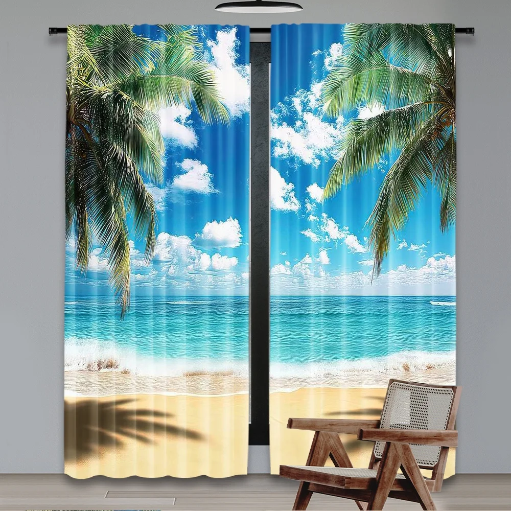 2pcs 2D flat printing Fashionable Christmas curtains Tropical Bliss Digital Printed Polyester Drapes Festive Holiday Use for