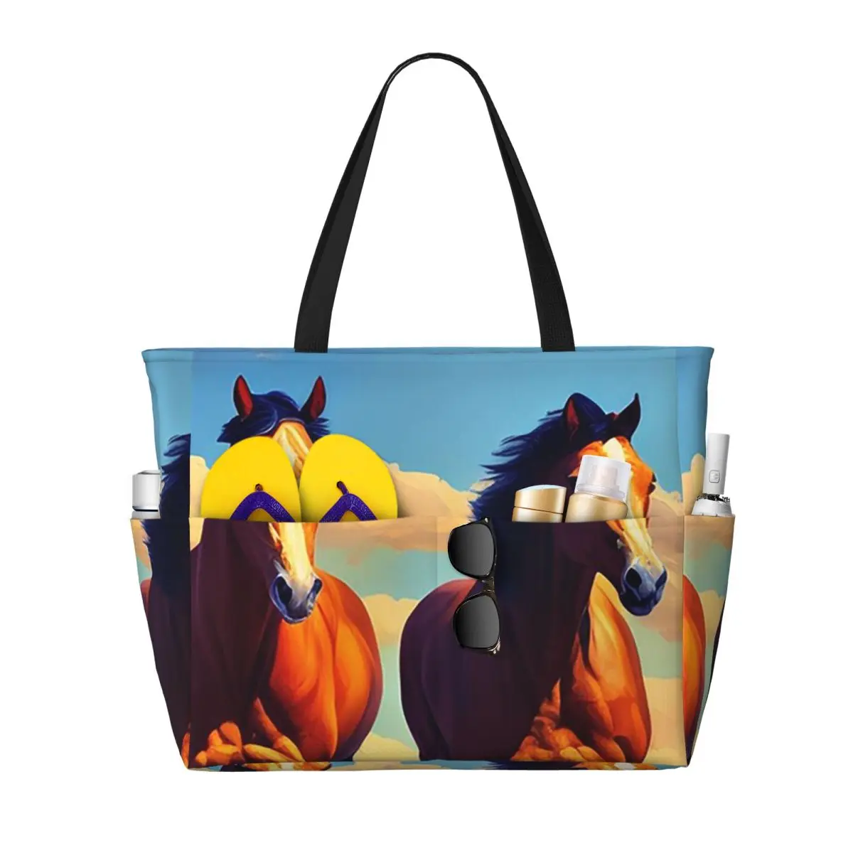 

Running Horse And Equestrian Beach Tote Bag Sport Gym Yoga Duffle Large Tote Bag Women Travel Bag Fitness bag
