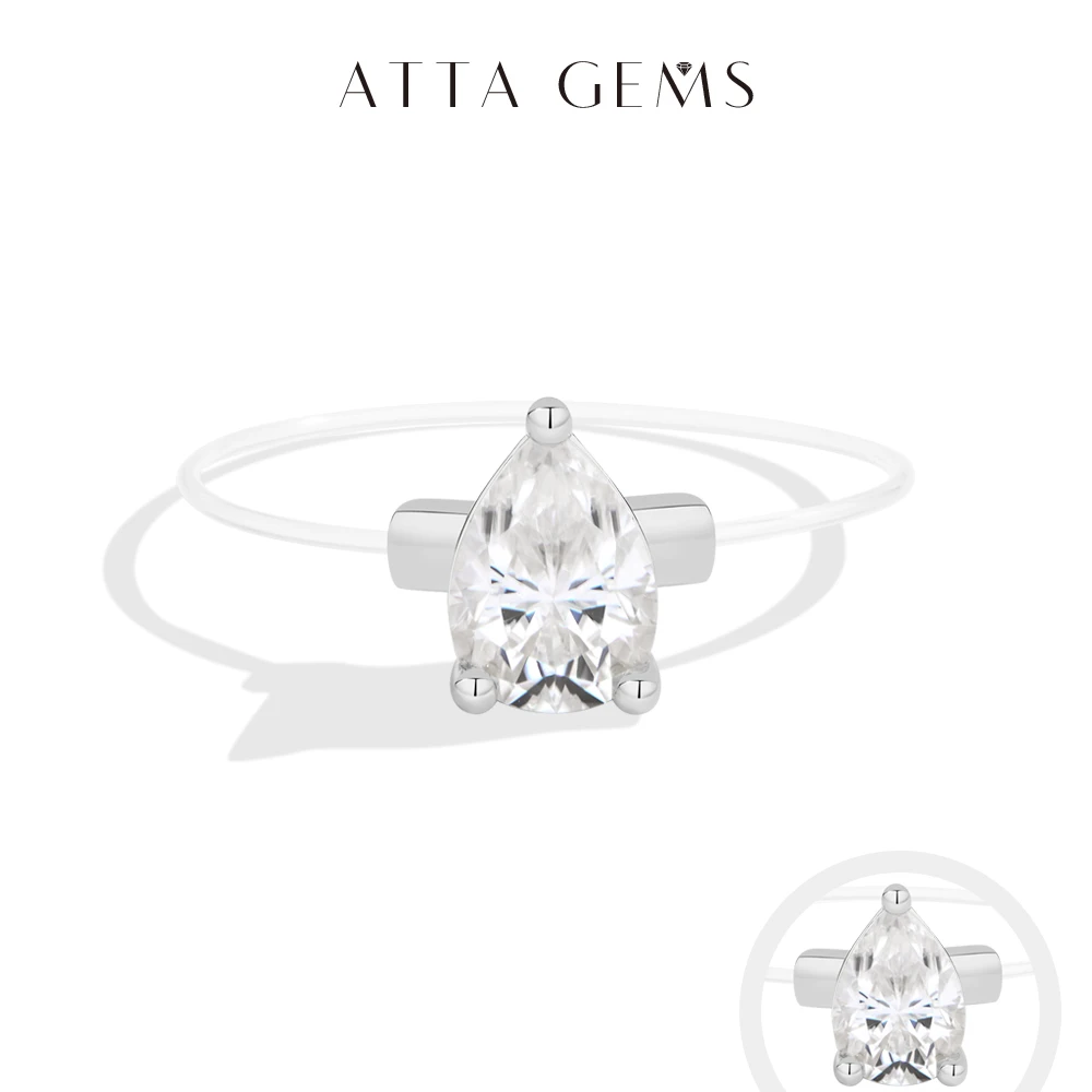 ATTAGEMS 0.8CT DVVS1 Moissanite Rings for Women 925 Sterling Silver Creative Transparent Fishing Line Ring Handmade Jewelry Gift