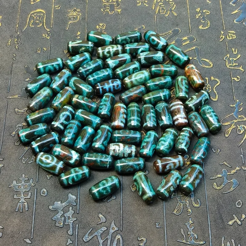 50pcs/lot 20mm Xiangxiong Tibetan Dzi Beads different Patterns Green Color Cinnabar DIY Amulet Bracelets Necklaces