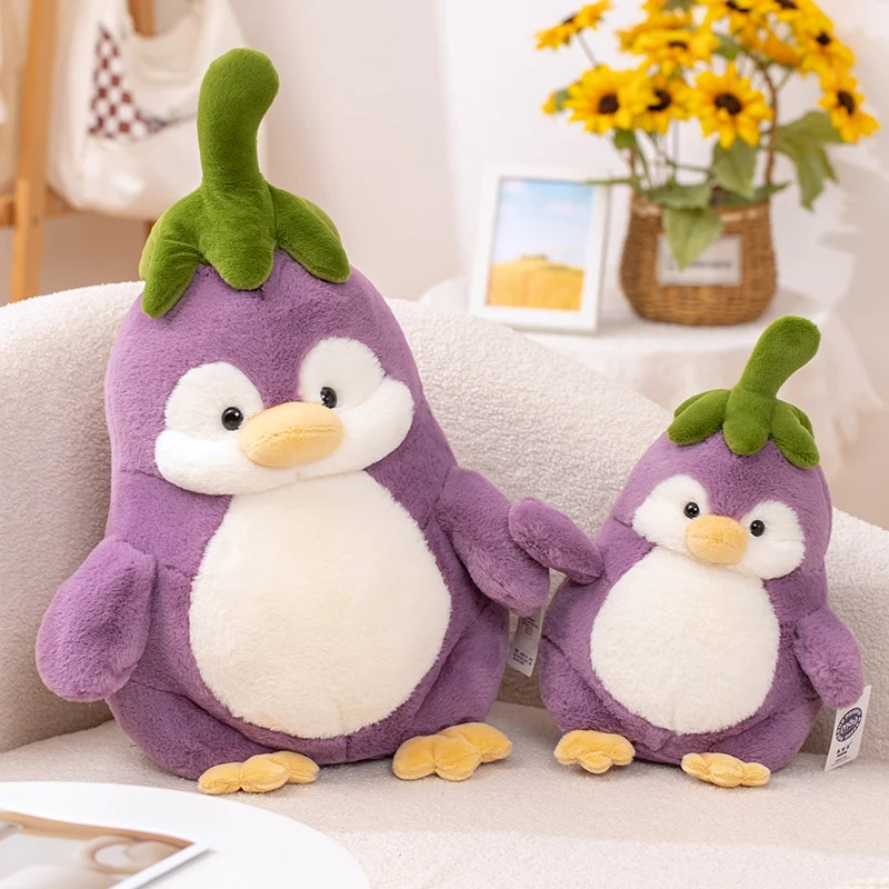 Pingüino de berenjena creativo, juguetes de peluche de dibujos animados, planta de animales de peluche, pingüinos, muñeca tranquilizadora para niñas, regalo de cumpleaños, decoración del hogar