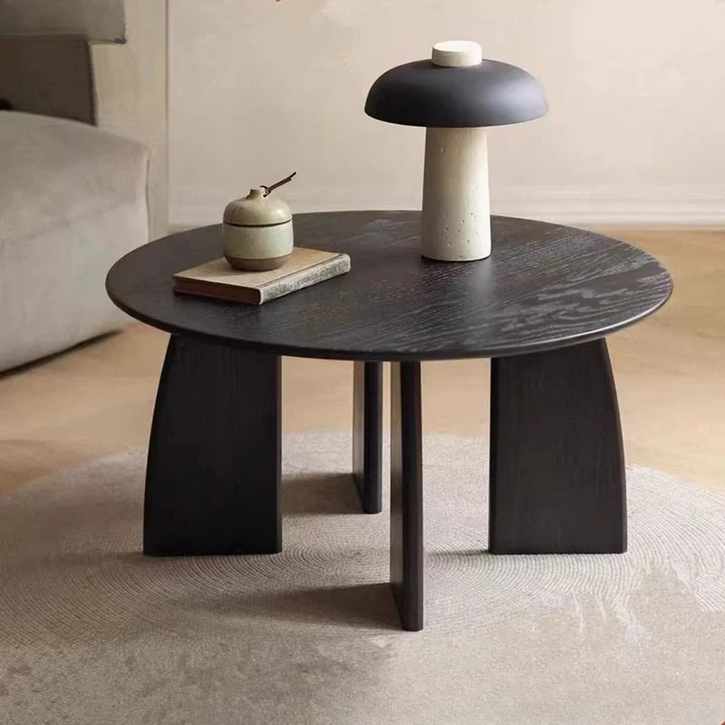 

Wabi Sandy Wind Round Solid Wood Homestay Hotel Simple Household Living Room Round Tatami Coffee Table