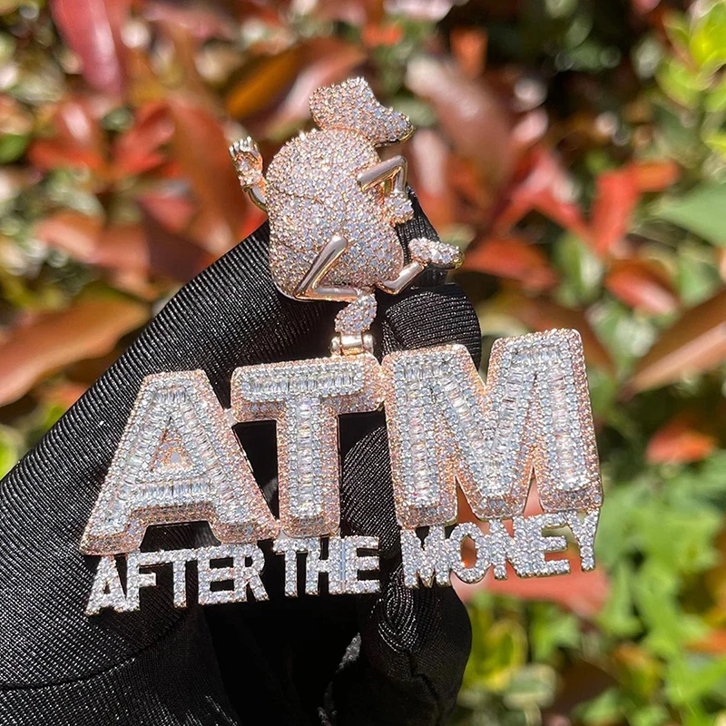 الهيب هوب 5A + تشيكوسلوفاكيا حجر معبد بلينغ مثلج خارج ATM حقيبة المال قلادة قلادة للرجال مغني الراب مجوهرات الذهب والفضة اللون #2