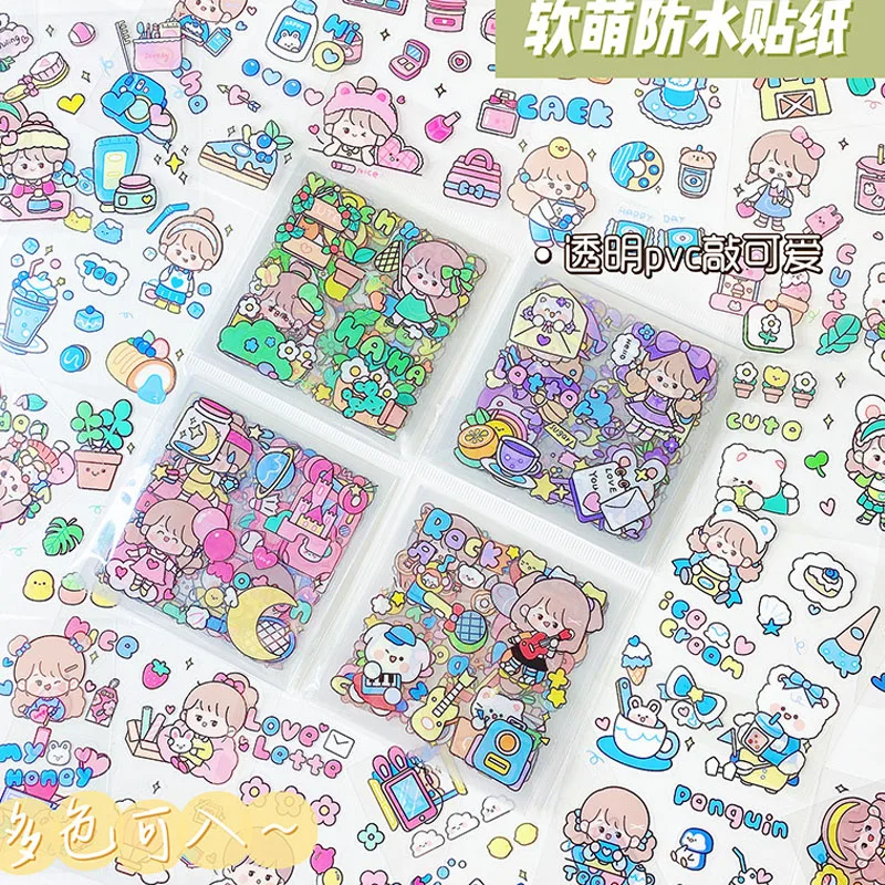 Pegatinas Kawaii de dibujos animados para diario, suministros de arte impermeables, pegatinas decorativas para taza y teléfono, 20 hojas por paquete