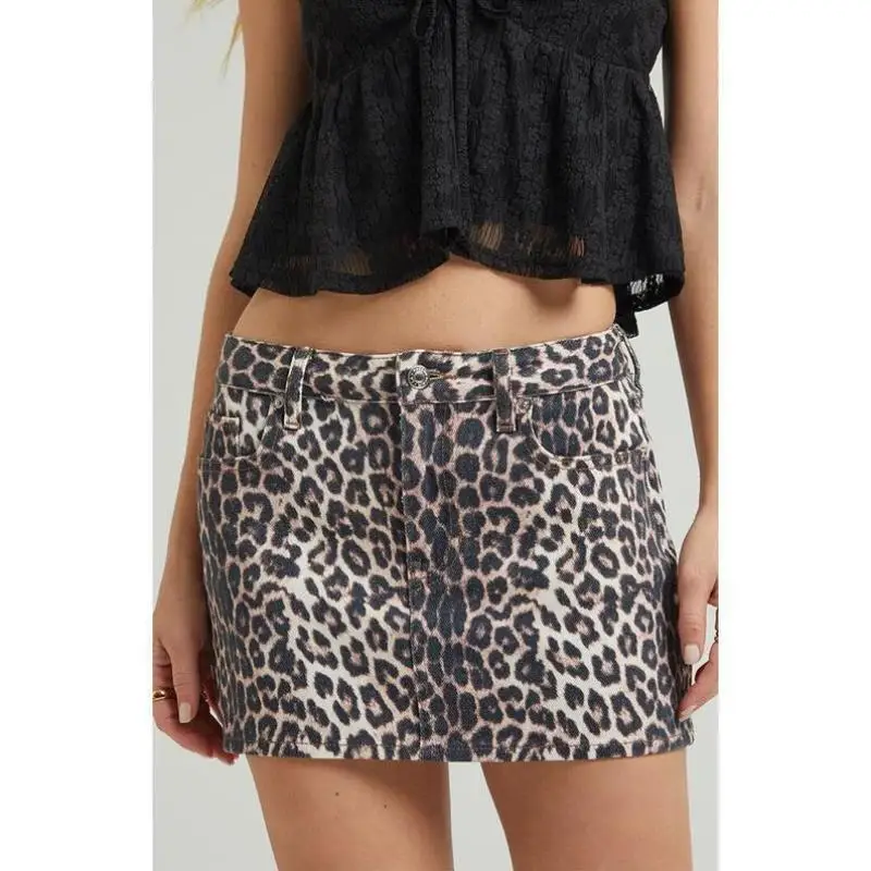 

Women's Leopard Print Mid-Waist Denim Skirt Multicolor Men's Casual Sportswear Set ort Sve T-irt ort Pants