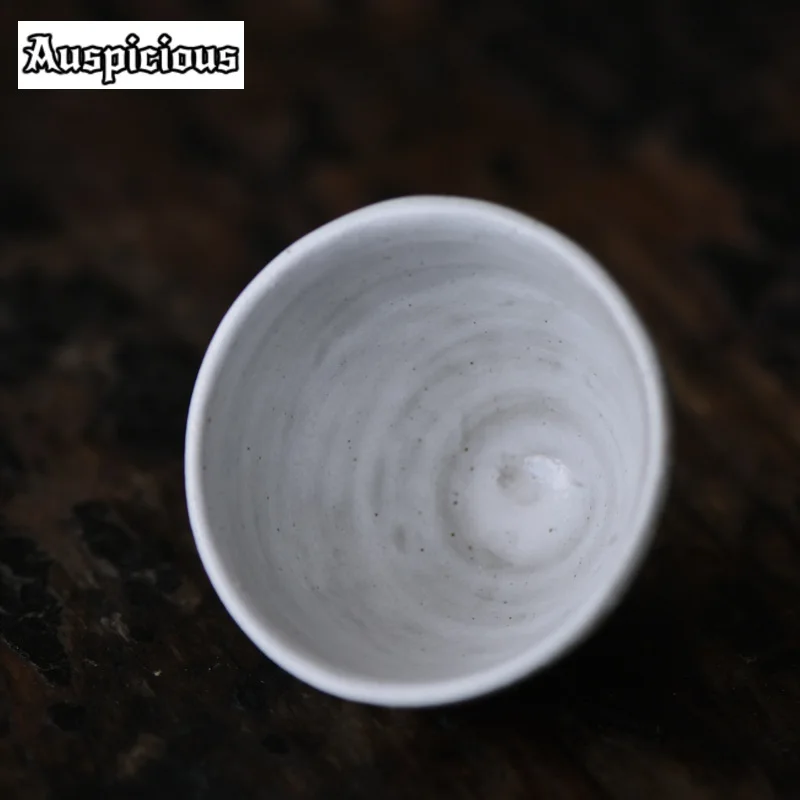 2/3pc Set Hand Made Coarse Pottery Teacup Creative Powder Yin White Bamboo Hat Cup Antique Small Master Cup Kung Fu Teaware 50ml
