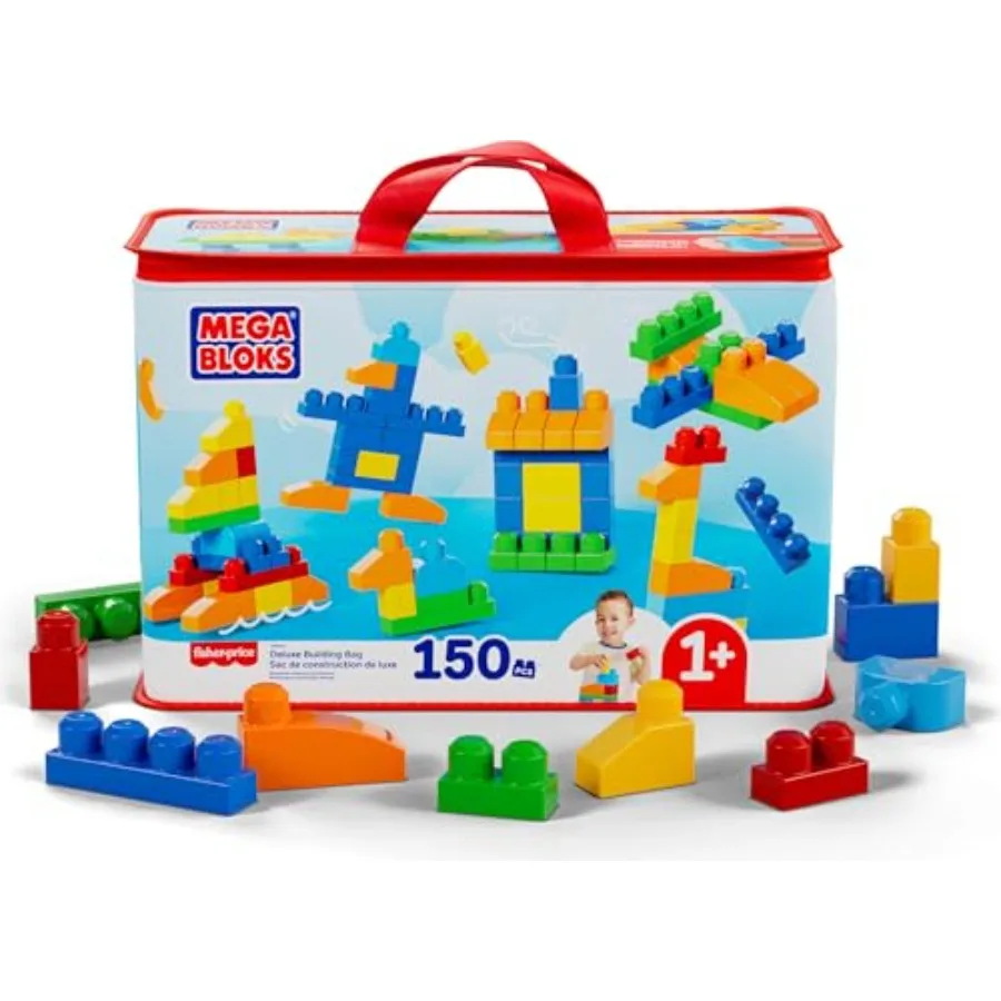 

MEGA BLOKS First Builders Toddler Blocks Toys Set, Deluxe Building Bag with 150 Pieces and Storage, Creative Open-Ended Play, B