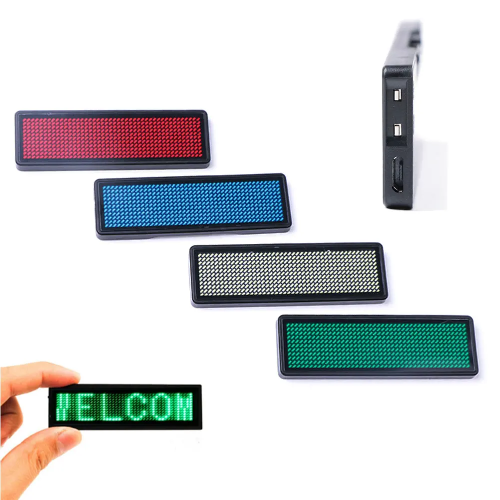 Mini display digital led recarregável bluetooth app controle crachá de nome programável etiqueta de mensagem de rolagem durável para festivais