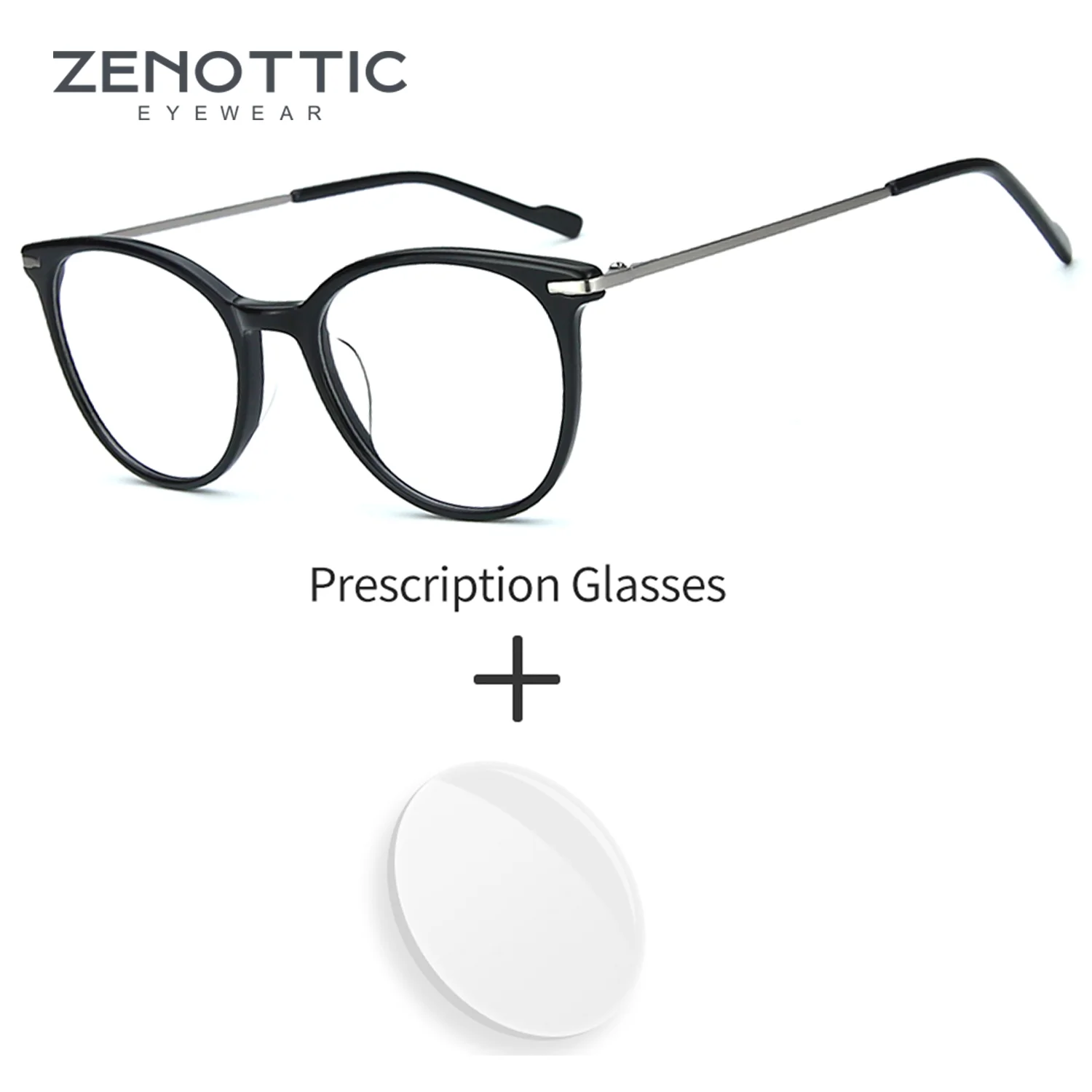 

ZENOTTIC Fashion Acetate Prescription Eyewear Fashion Round Progressive Optical Lenses For Women Anti-Blue Light Myopia Glasses