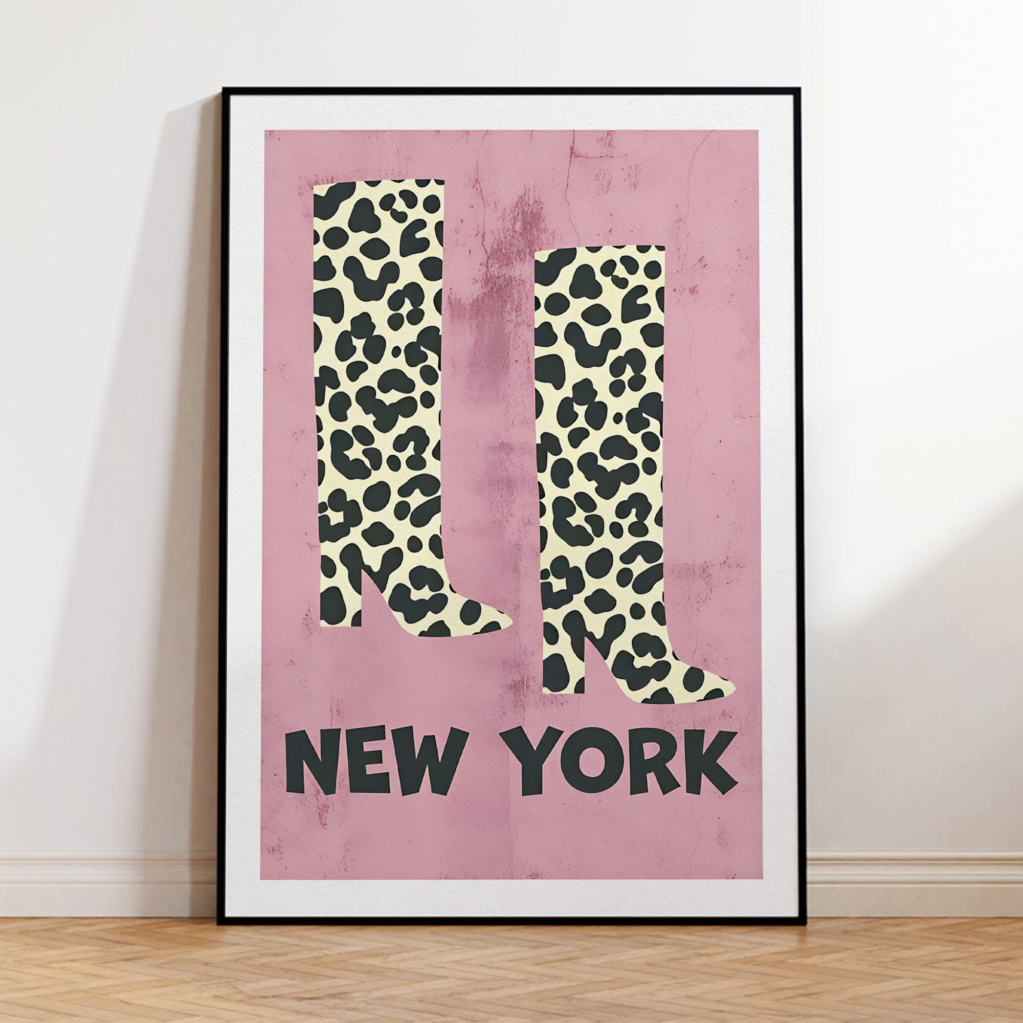 Semaine de la mode de New York, bottes léopard roses, imprimés d'art mural, peinture sur toile, affiche photo pour salon, lit, cuisine, décoration de maison