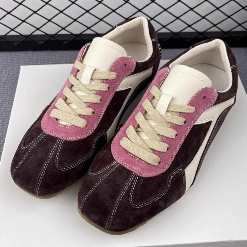 Fashionable Retro German Training Women\'s Sneakers 2024 Autumn New Soft Leather Versatile Outdoor Casual Sports Flat Shoes