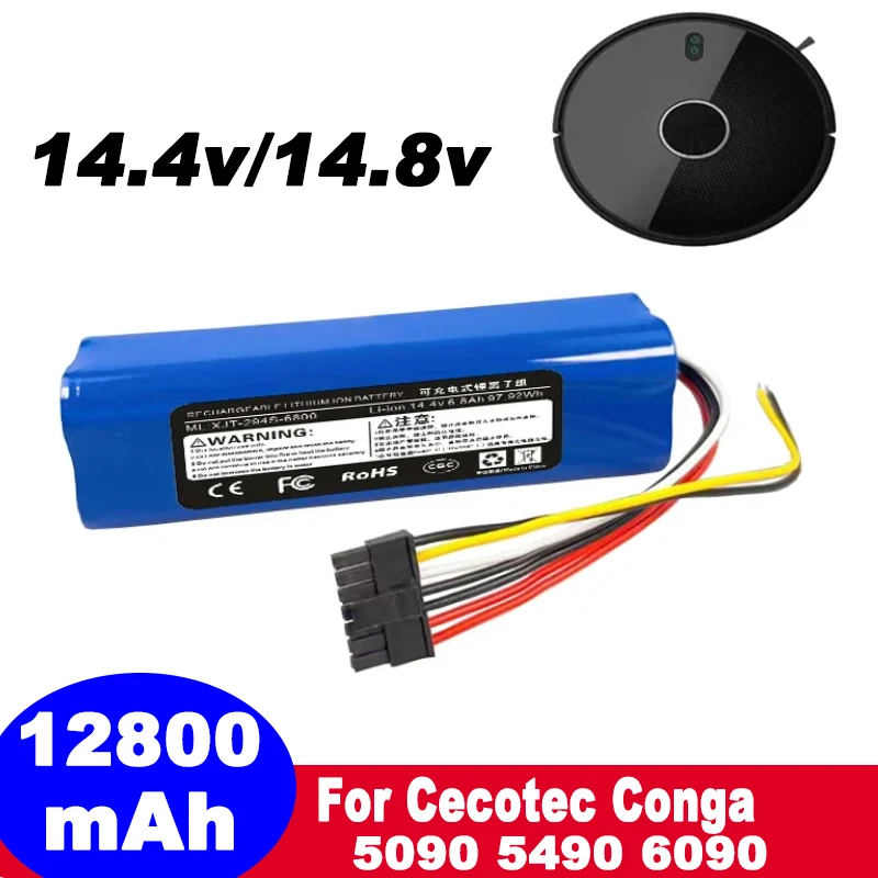 

12800mAh Li-ion Battery Pack For Cecotec Conga 5090 5490 Robot Vacuum Cleaner Accessories Spare Parts