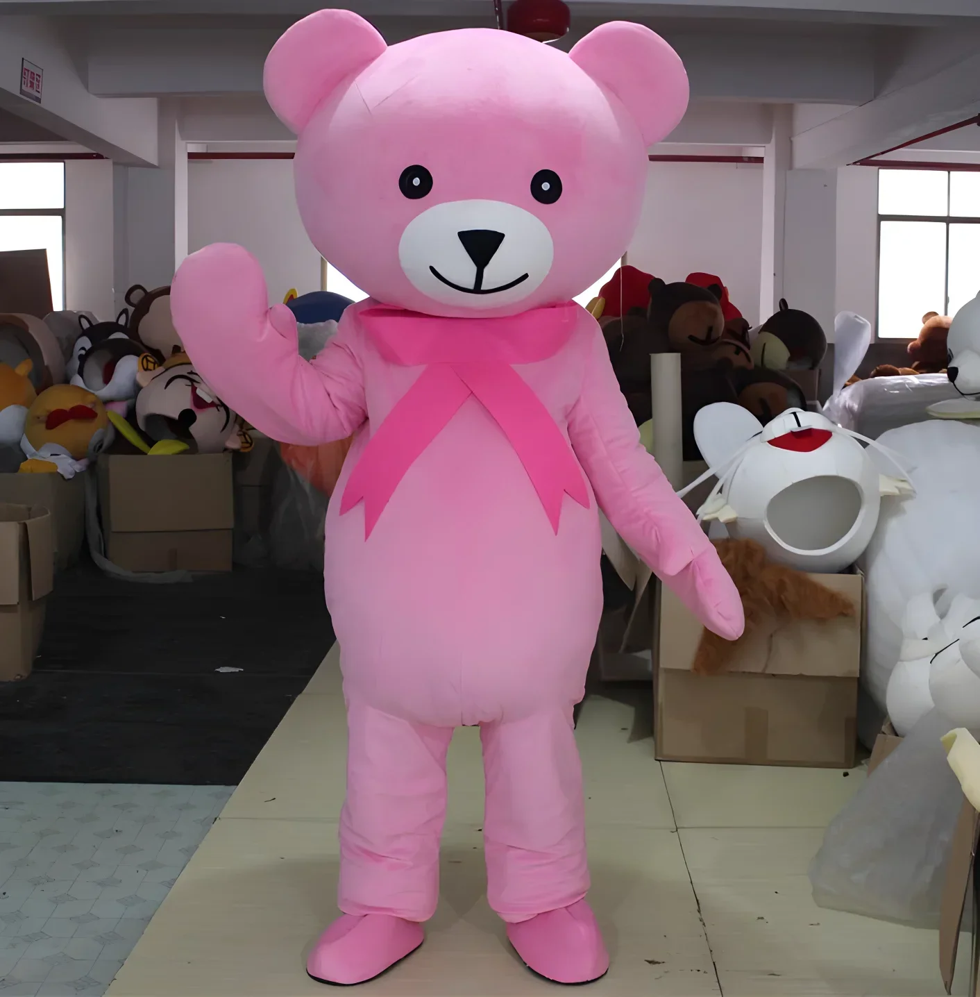 pink teddy bear mascot costume funny bear with pink ribbon mascottes costume adult