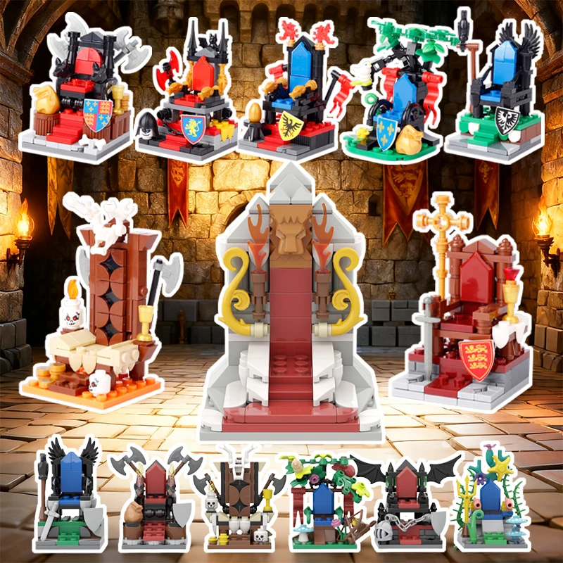 القرون الوسطى قلعة العرش سلسلة اللبنات العسكرية الأسود النسر الخفافيش الأسد فرسان الجندي أرقام الملك المشهد الطوب اللعب الهدايا
