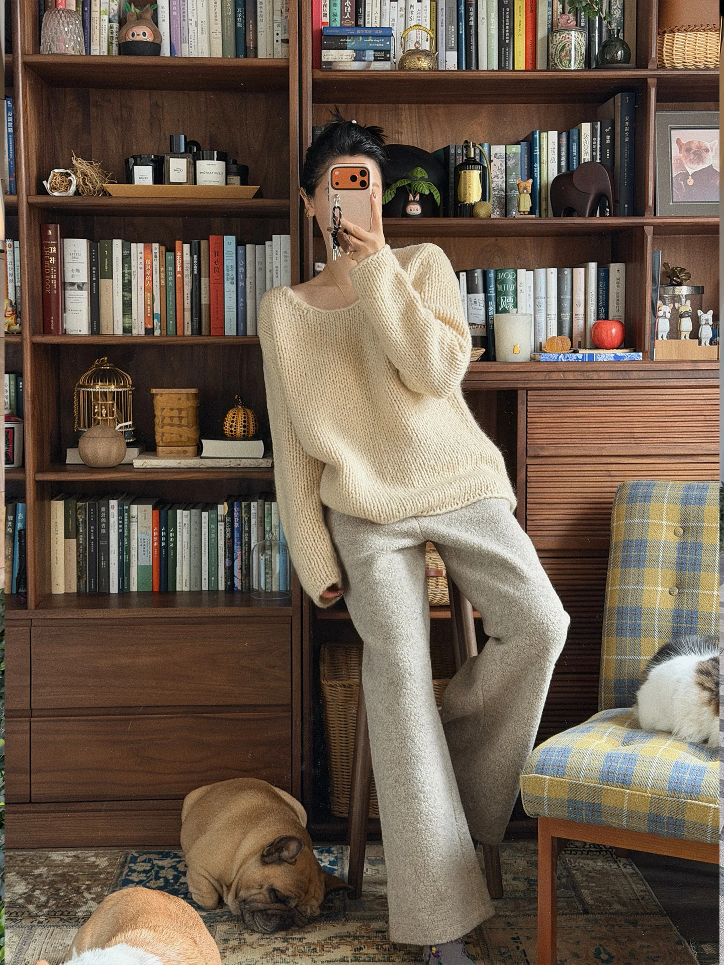 

ZOWZOW Spicy Little Pepper Women's Casual Straight Leg Pants Elastic Waist Wool Blend Warm Comfortable Faion Winter Trousers