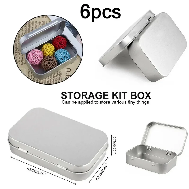 6Pcs Mini Metal Tin-Plated Slide Cover Storage Box Portable Cosmetic Organizer Jewelry Pill Cases Wedding Favor Container