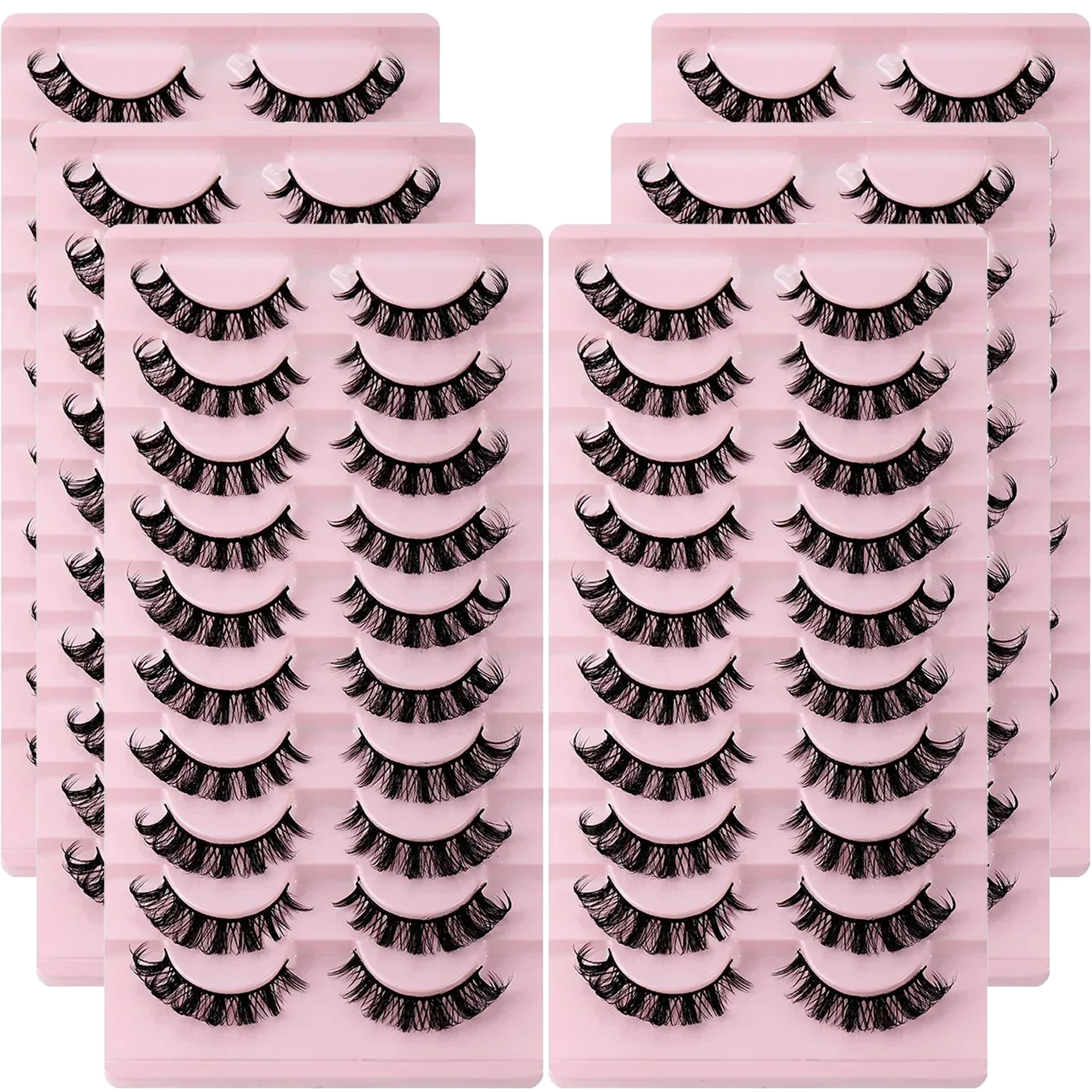 

60Pairs/6Pack Russian Strip Lashes D Curl Fake Lashes Natural Look Fluffy Volume Wispy Russian Lashes 3D Effect Fake Eyelashes