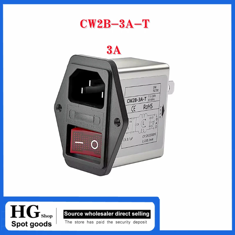 IEC Socket Type Power Filter CW2B-3/6/10A-T Socket type purge with dual safety switch with lamp EMI interference CW2B-10A-T