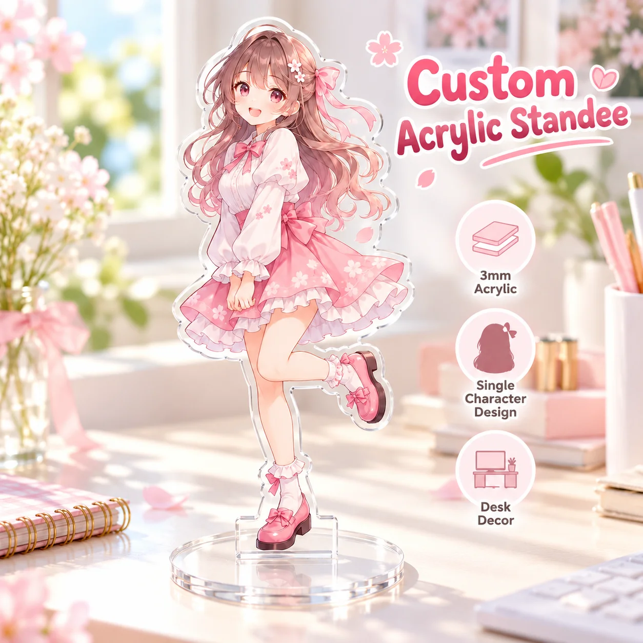 Personalized Acrylic Standee, Custom Acrylic Display, 3mm UV Printed Photo Cutout with Base for Desk Decor, Birthdays and Gifts