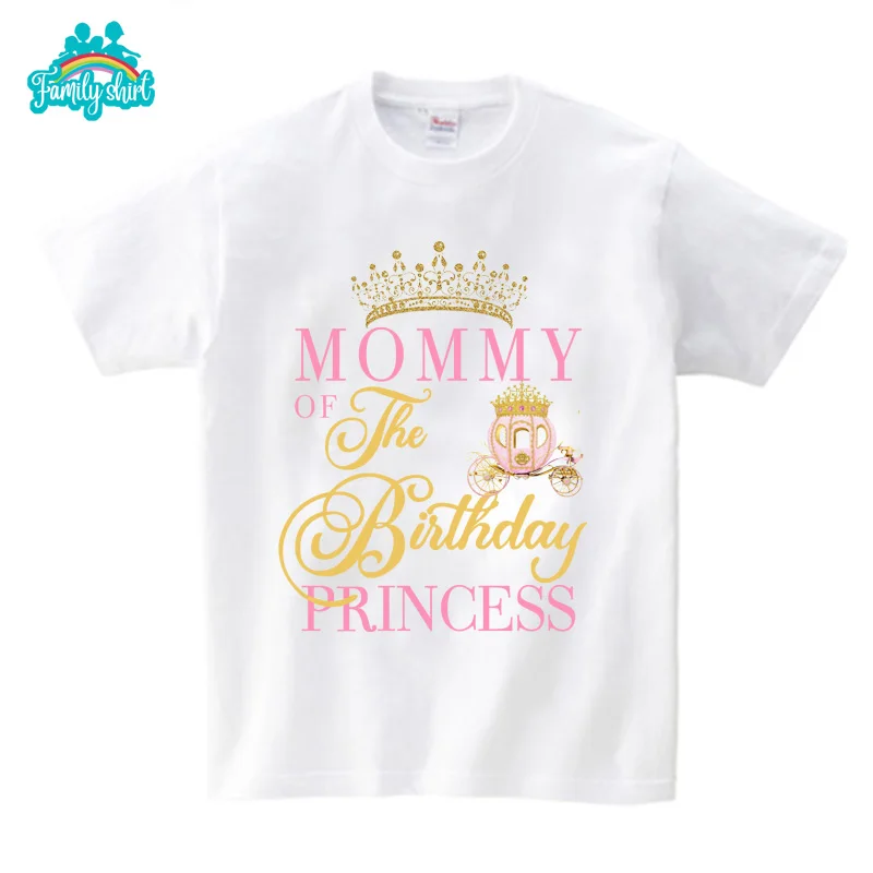 Princesses T Shirt Family Gift Birthday Shirt Carriage Crown Party Custom Name TShirt Girls Children Clothes Daddy Mommy Outfits