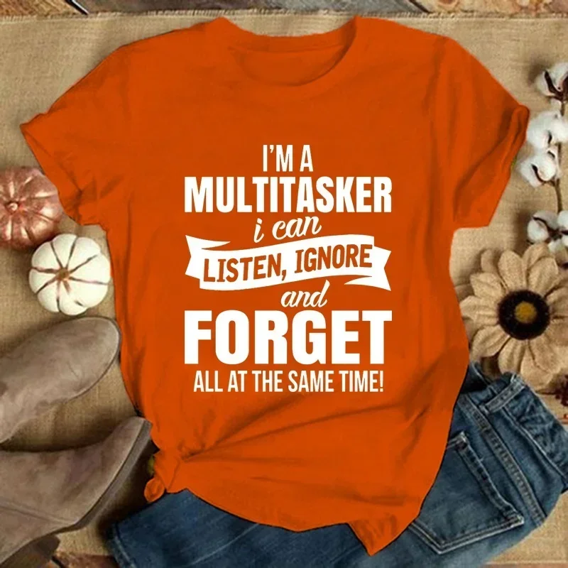 I\'m A Multitasker Print T-shirt with Funny Saying Men and Women\'s Fashion Graphic Tee Black T Shirt Summer Short Sleeve Shirts