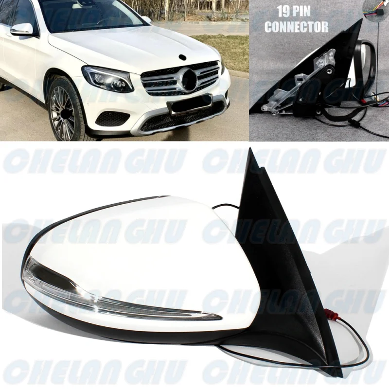 Right Side 19 Pins White Painted Power Fold Mirror For Benz X253 GLC300 GLC350 GLC350e GLC63 2016 2017 2018 2019 2020 2021