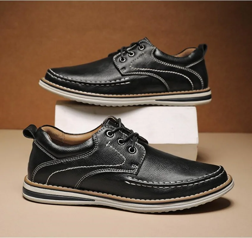 Genuine Leather Men Dress Shoes Oxfords Brogue Lace Up Mens Casual Shoes Luxury Brand Moccasins Loafers Size 38-46