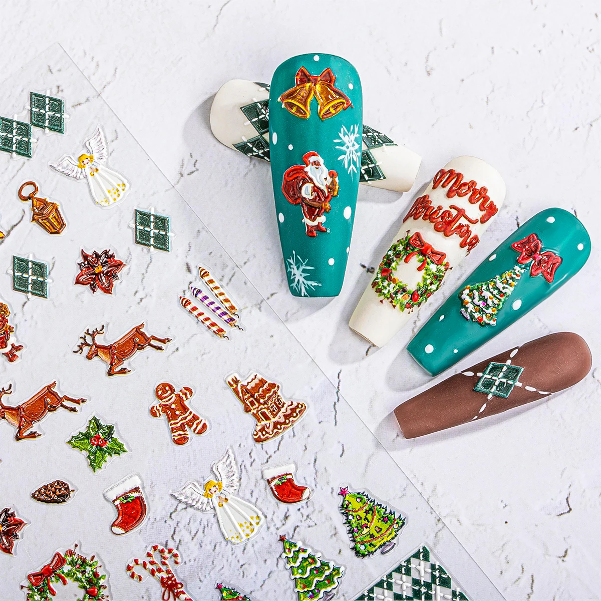 2 uds muñeco de nieve de dibujos animados encantador Navidad 3D autoadhesivo pegatina artística de uñas diamantes de imitación 5D relieves en relieve calcomanías de manicura