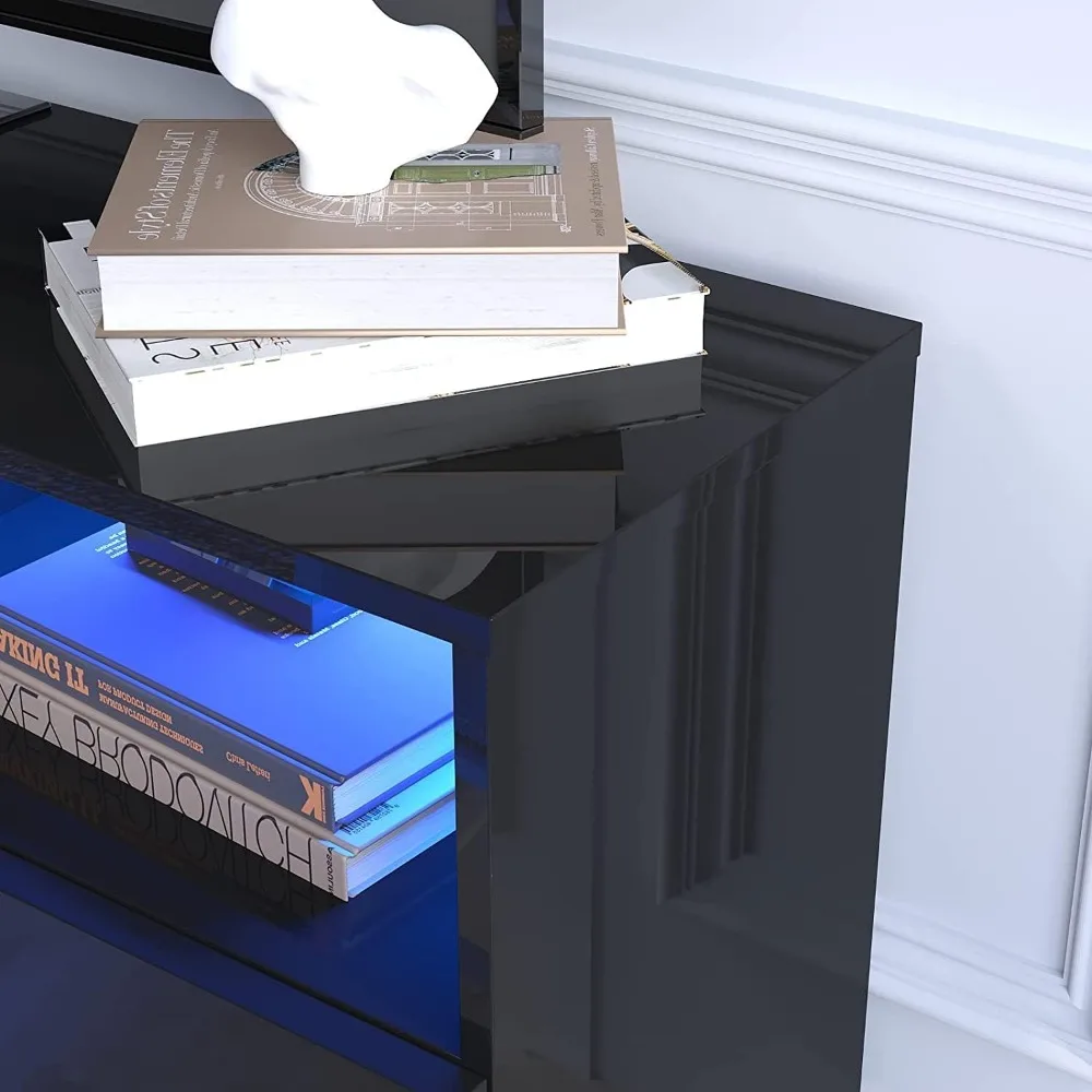 حامل تلفزيون LED حديث لأجهزة التلفاز مقاس 50-60 بوصة، وحدة تحكم وسائط عالية اللمعان مع درج وإضاءة LED