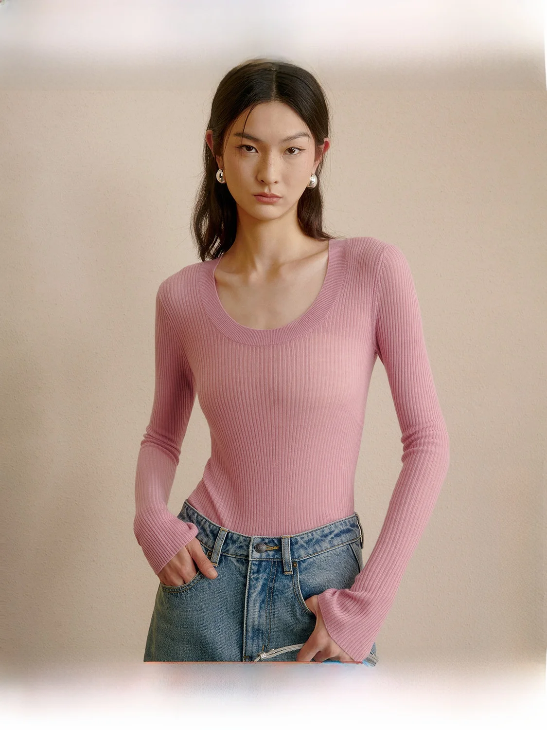 

ZhiZhi Willow Branch Knitted Sweater Women's Lightweight Spring Autumn round Ne eep Wool Blend Long Sve Casual Top