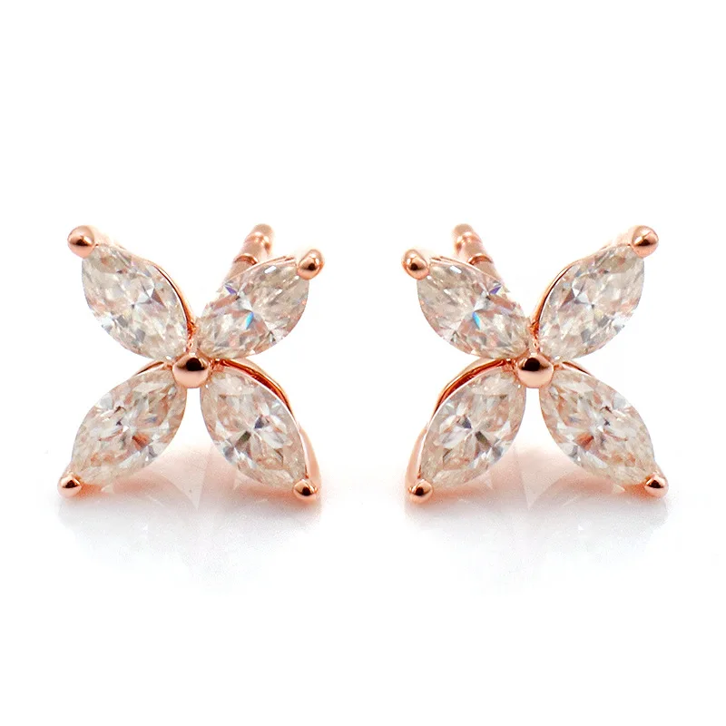 

18k Rose Gold Marquise Cut Moissanite Stud Earrings for Women D Color VVS1 Lab Diamond Flower Earrings Pass Tester with Gra Gift