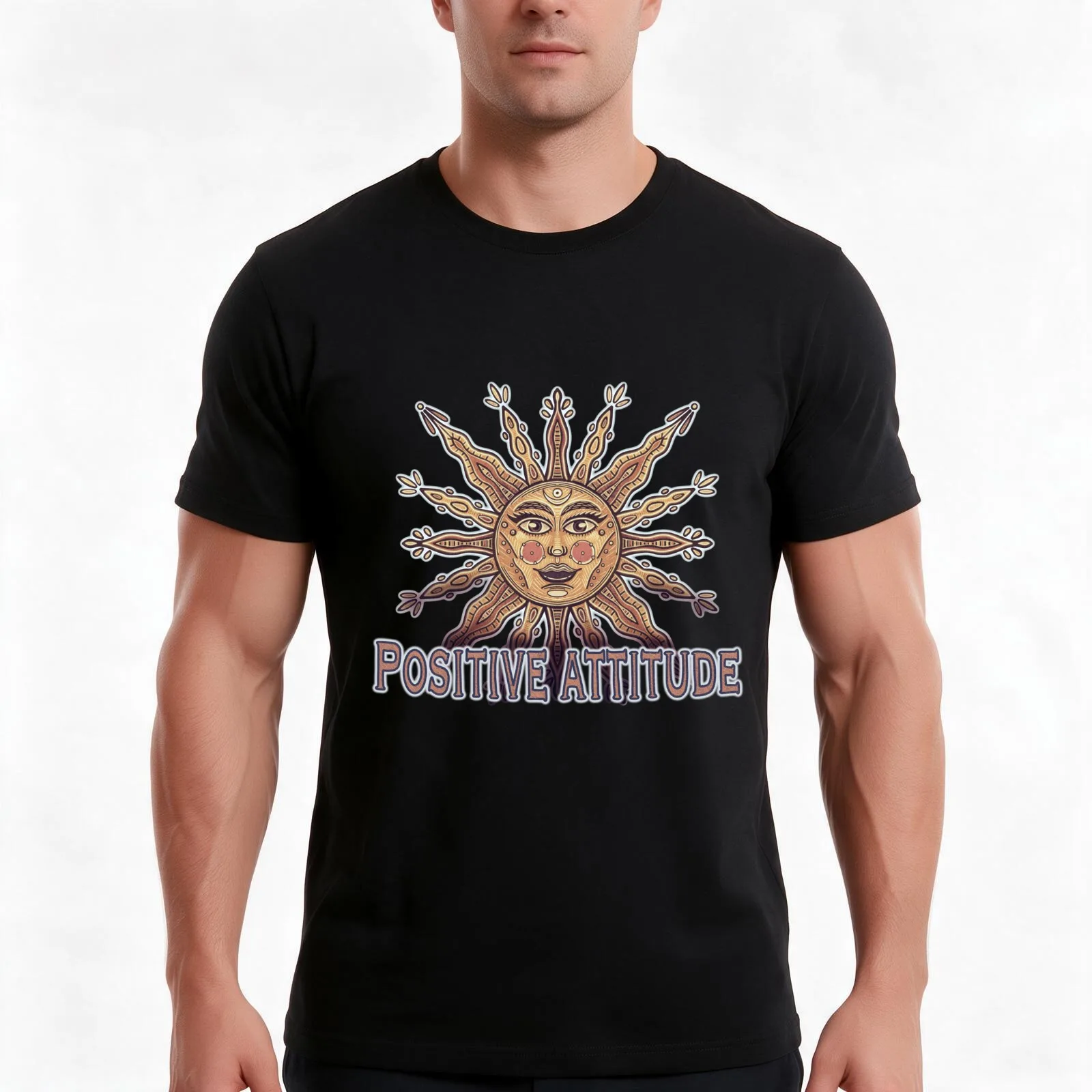 Positive attitude - sun T-Shirt Summer Casual Cotton Tee Oversized Streetwear Tops Vintage Graphic Print Unisex Men Women
