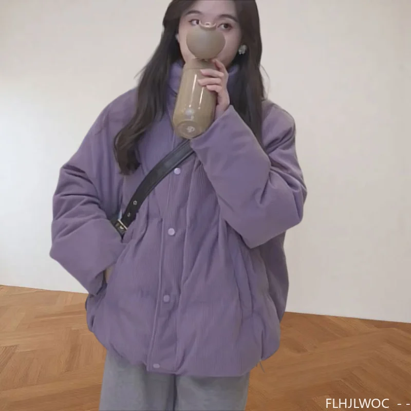 

Вельветовая хлопковая зимняя водолазка 2025 года, теплая верхняя одежда, пальто, корейский стиль, милый короткий пуховик для девочек, короткие женские парки