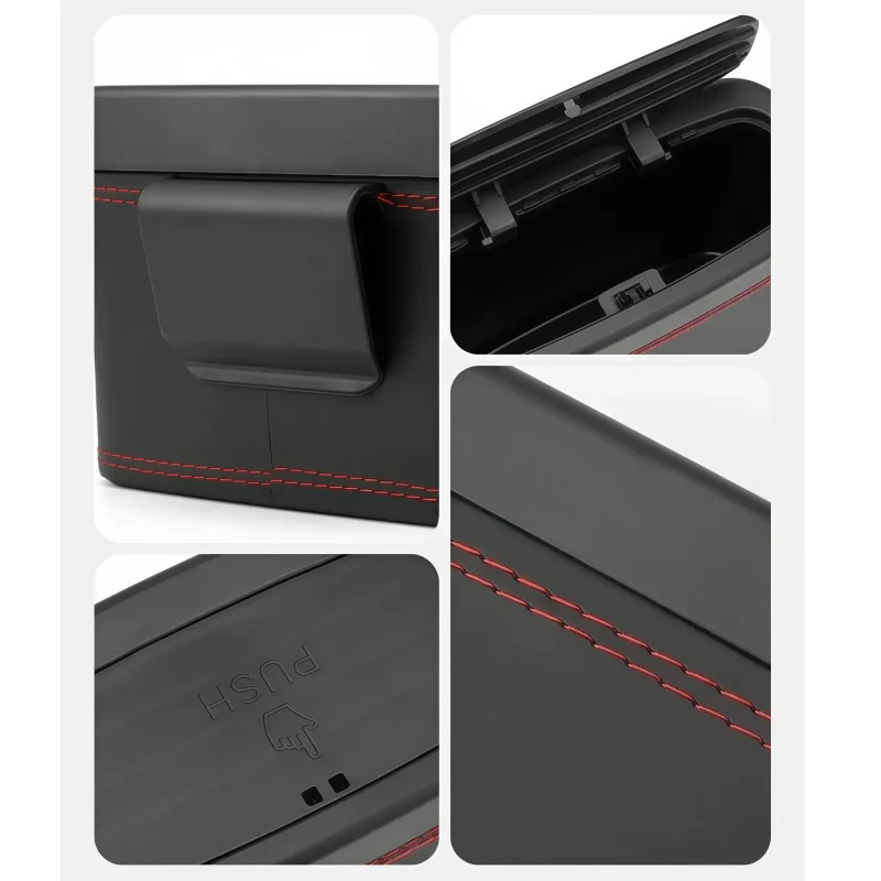Multi-functional Car Press-down Storage Box PU Leather Vehicle Trash Can, Seat Back and Door Hanging Storage Box, Press-down view 4