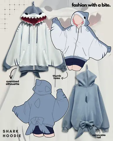 Japanese Small Crowd Anime Three-dimensional Shark Shape Hooded Sweater Night Hooded Design Loose Casual Zipper Same for Lovers