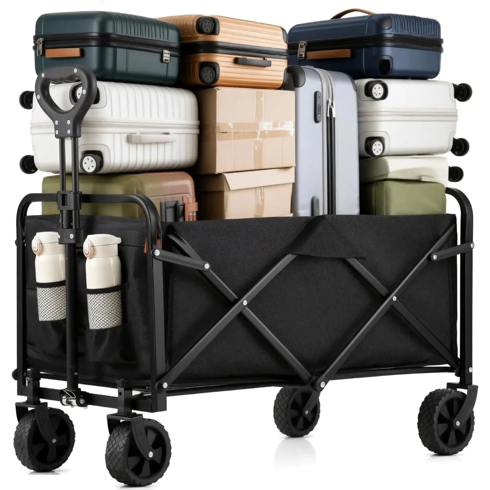 

Wagon Cart Foldable 37 L 480lbs Capacity, Heavy Duty Beach Wagon, Shopping Carts with Wheels for Grocery, Camping, S
