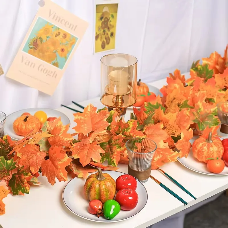Artificial Maple Leaf Fall Maple Garland Fall Leave Vine for Home Room Decor Garden Wedding Party Halloween Christmas Decoration image 3