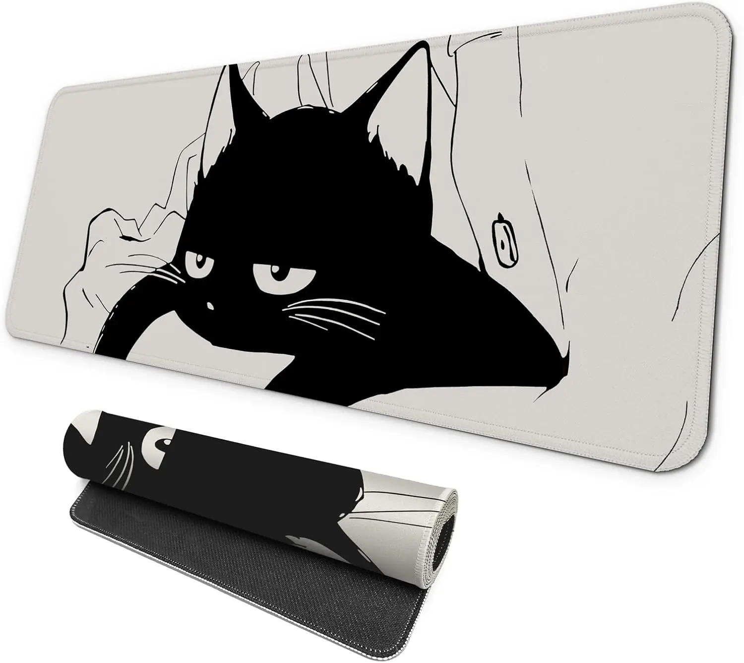 Niedliche Schwarze Katzen-Schreibtischunterlage, Anime-Stil Große Gaming-Mausunterlage mit Rutschfester Basis, Wasserdichte Tastaturunterlage für Büro, Gamer und Zuhause