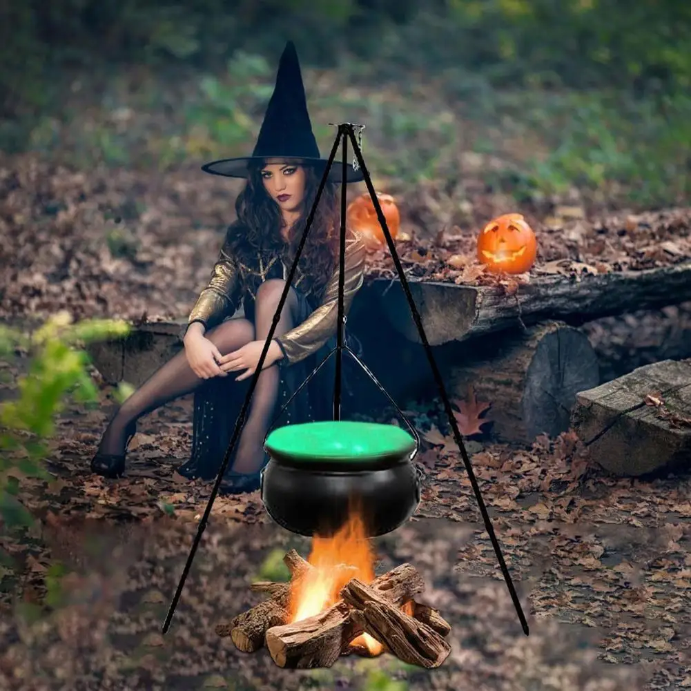 Penyihir Cauldron lampu meja menyeramkan Halloween Cauldron Dekorasi Set dengan lampu Led kabut pembuat permen Jar penyemprot mangkuk untuk pesta