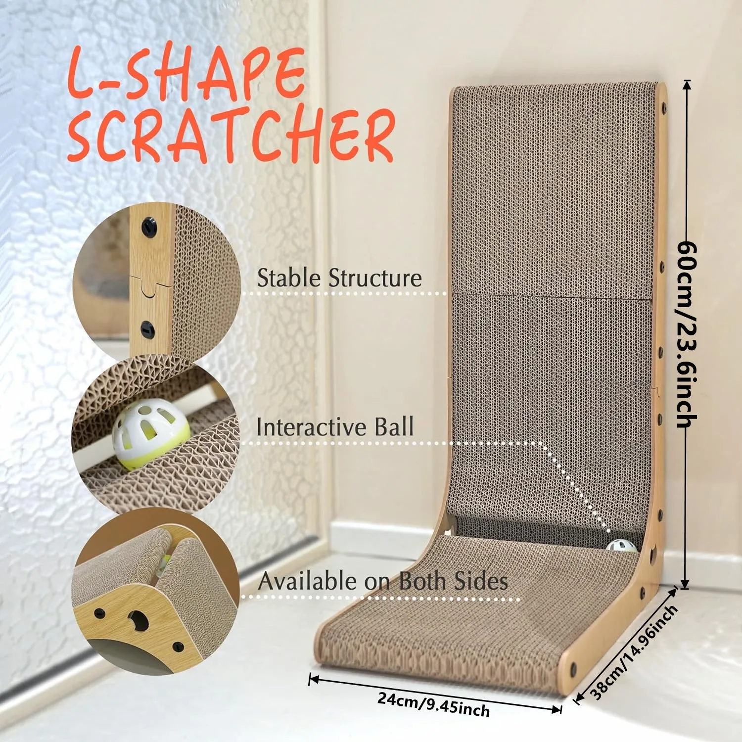 L Shape Cat Scratcher, 23.6 Inch Cat Scratchers for Indoor Cats, Protecting Furniture Cat Scratch Pad, Cardboard Cat Scratching